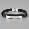 Personalized Quality Two-Layer Black Leather ID Bracelet with Stainless Steel ID Plate