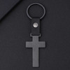 Personalized Stainless Steel Cross Keychain with Leather Strap
