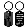 Black Stainless Steel American Flag Cross Keychain – Drive Safe I Love You Gift