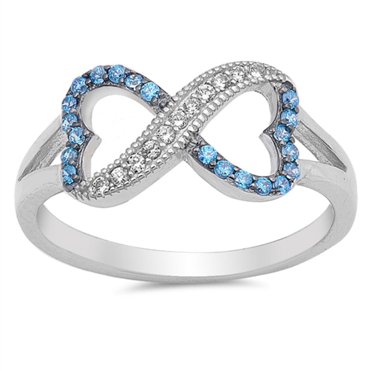 Sterling Silver Infinity Ring with Blue Topaz and Clear CZ