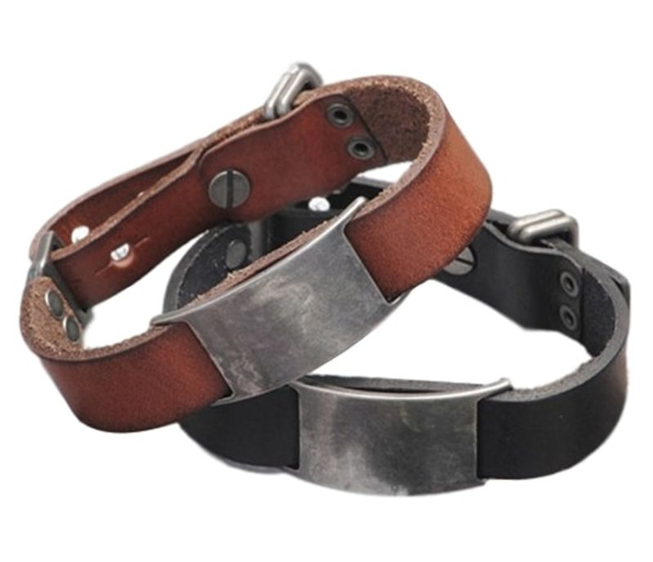 Personalized Genuine European Leather Men ID Bracelet - ForeverGifts.com