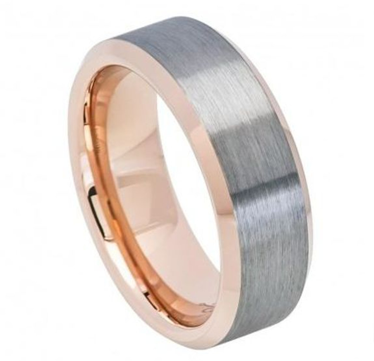 8mm Two-Tone Silver and Rose Gold Plated Beveled Edge Ring ...