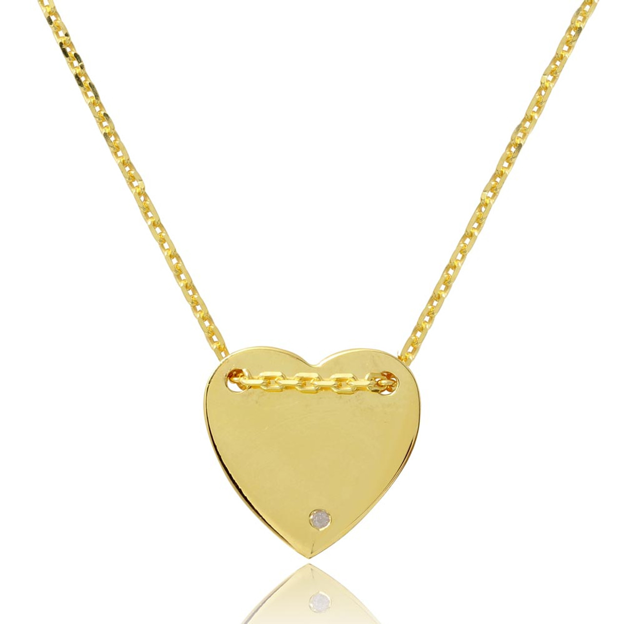 Sterling Silver Gold Plated Heart Shape Necklace With Cz Forevergifts Com