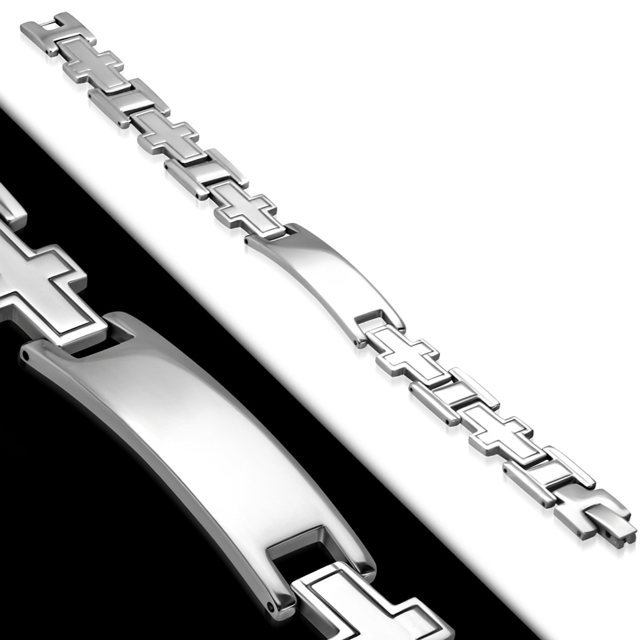 Personalized Stainless Steel Latin Cross Panther Link Bracelet