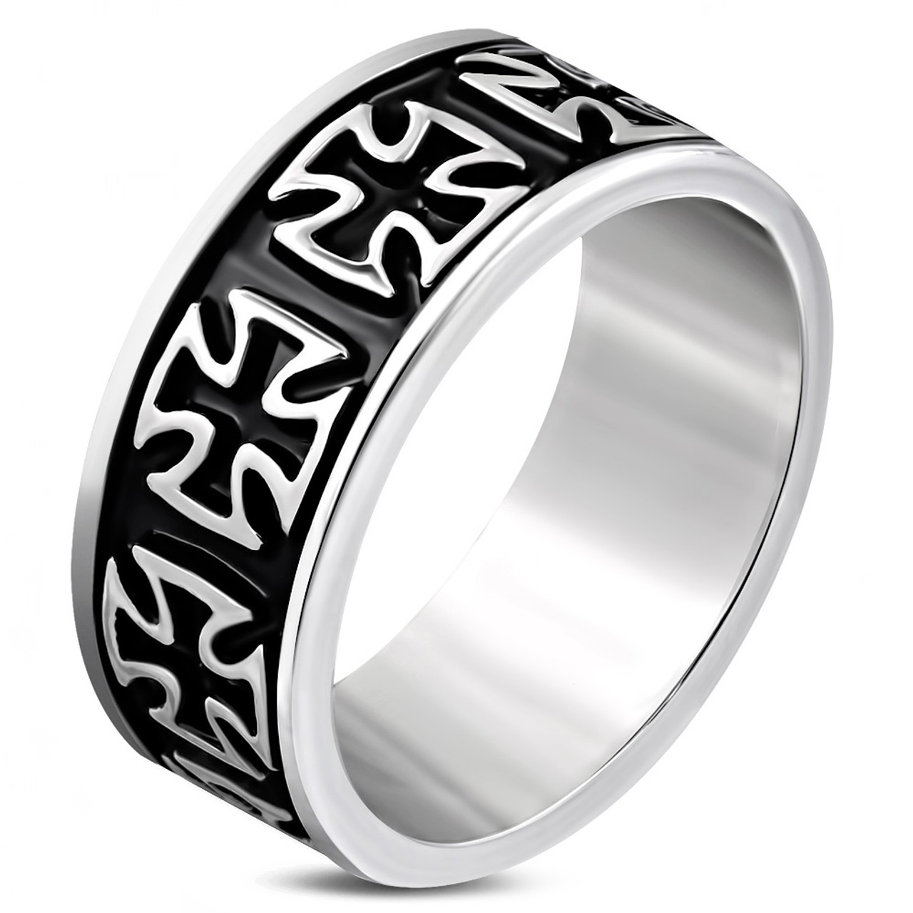 Personalized Stainless Steel 2-Tone Pattee Cross Biker Band Ring ...