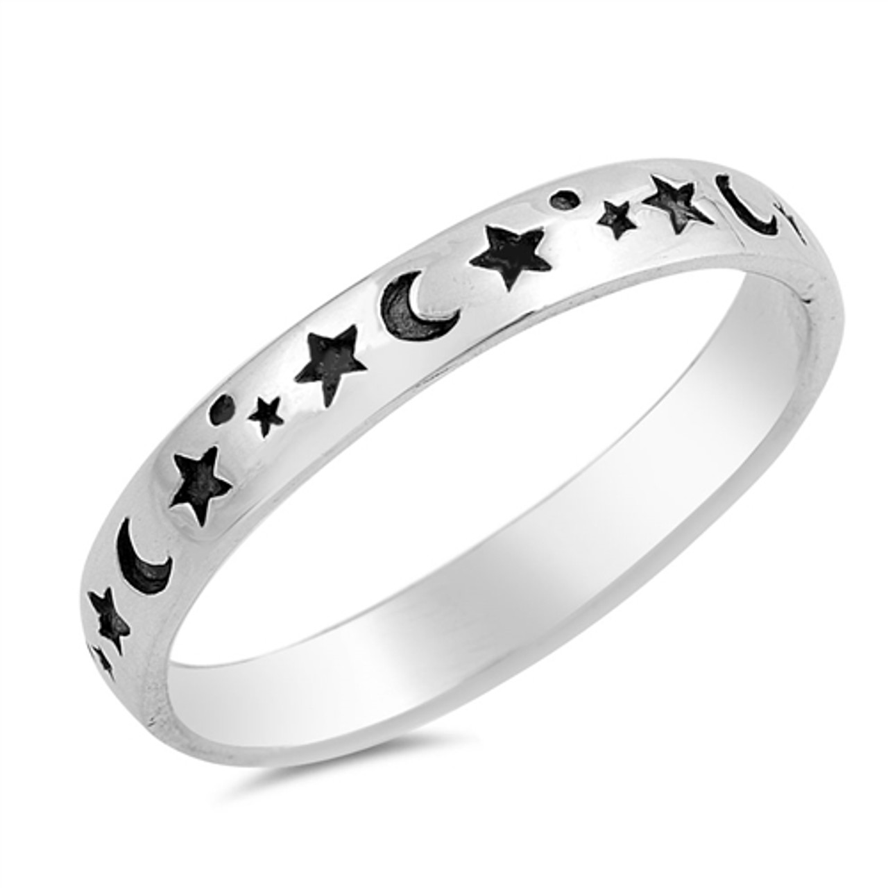 Silver Sun Moon Universe Ring Black Oxidized Wedding Promise Statement Anniversary Valentines Gift Ring 