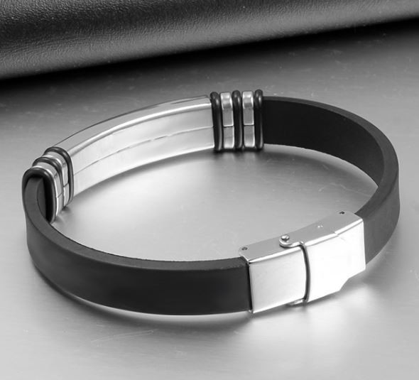 Personalized Stainless Steel Black Rubber ID Bracelet