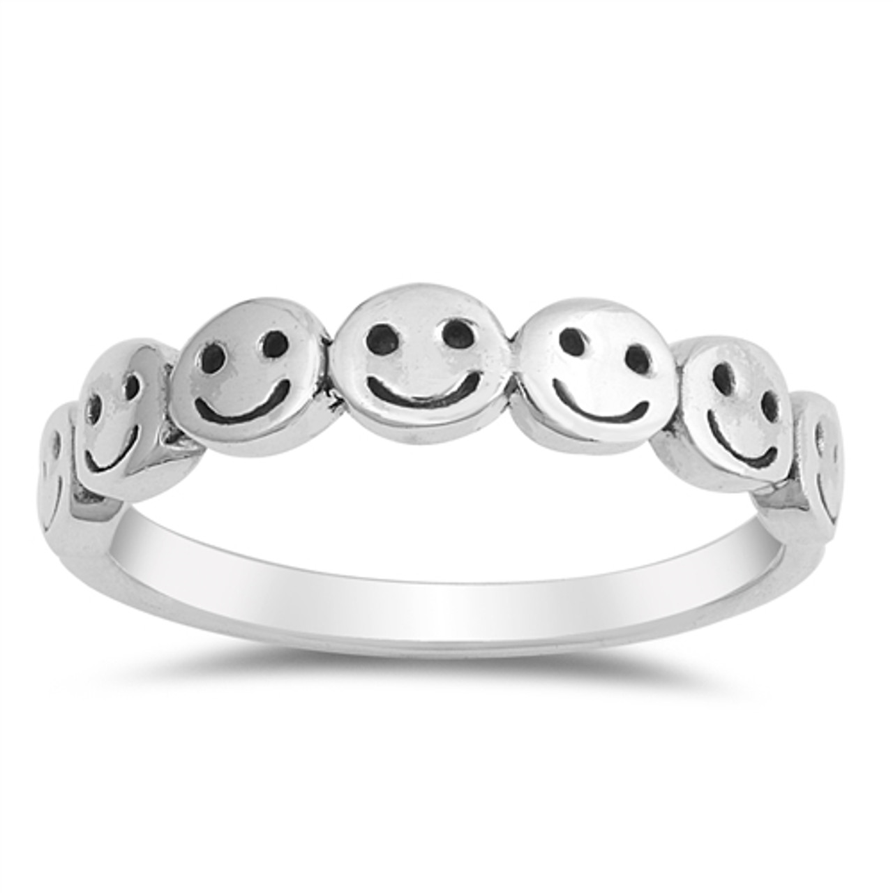 Personalized Sterling Silver Smiley Faces Ring