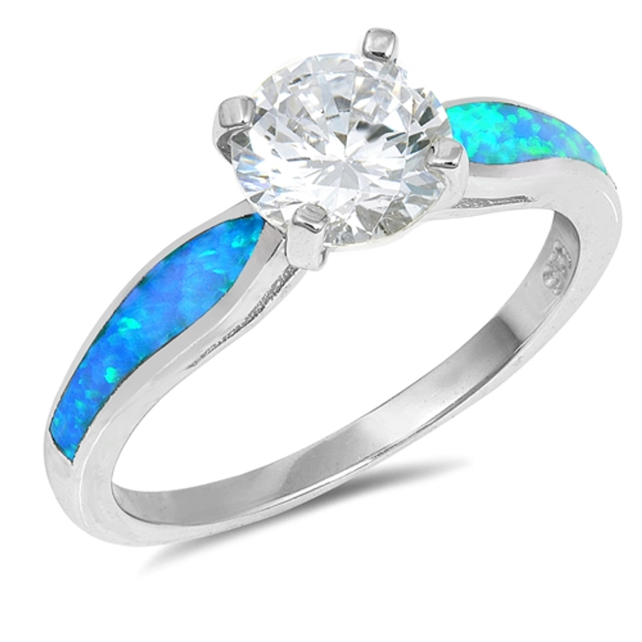 Personalized Sterling Silver Light Blue Opal and Cubic Zirconia Ring