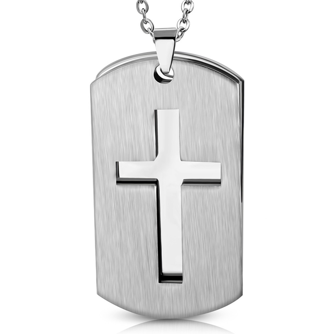 Personalized Stainless Steel 2-Part Cut out Cross Tag Pendant with ...