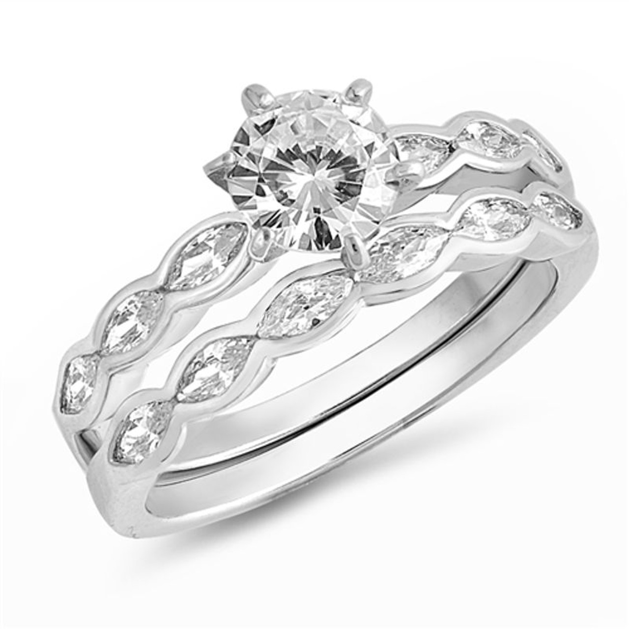Personalized 925 Sterling Silver Wedding Ring Set With Cubic
