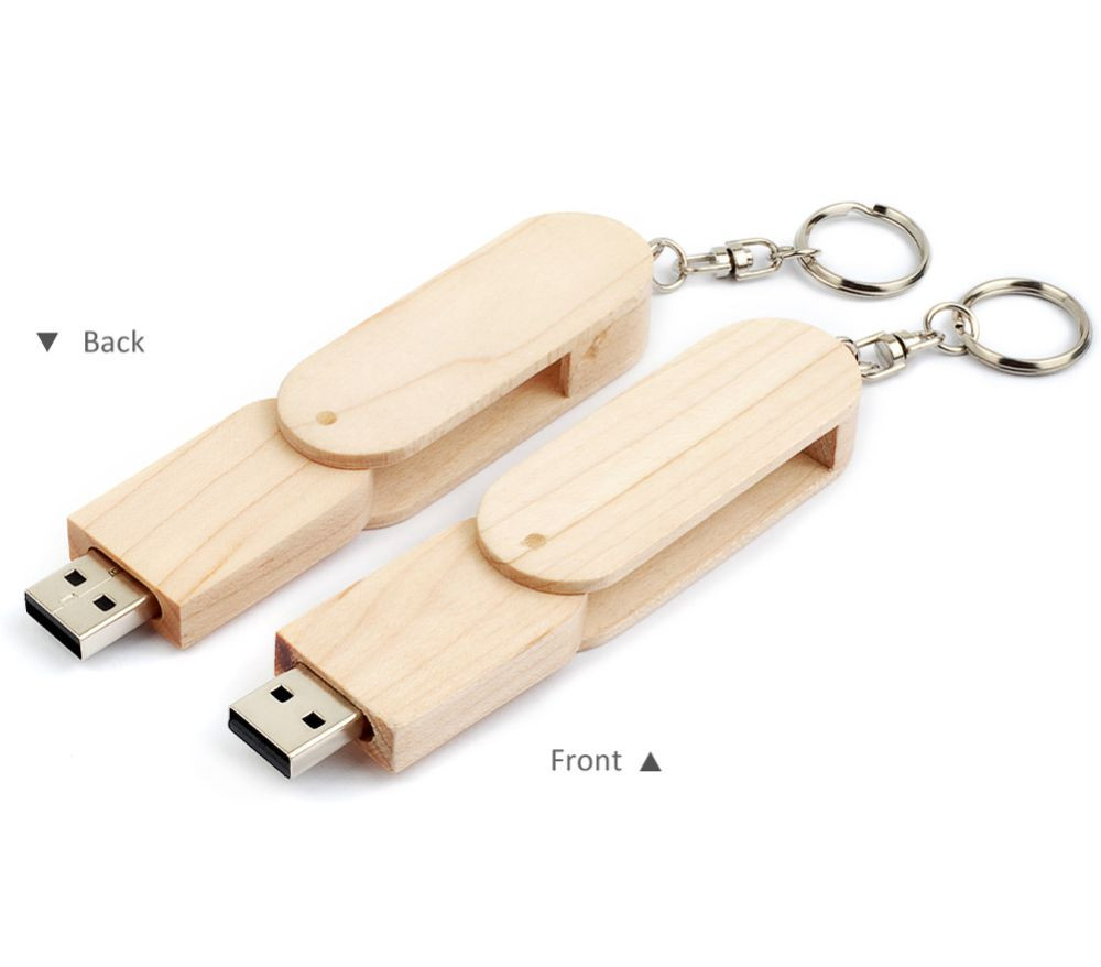 Personalized 32GB Swivel Wood USB Flash Drive Keychain