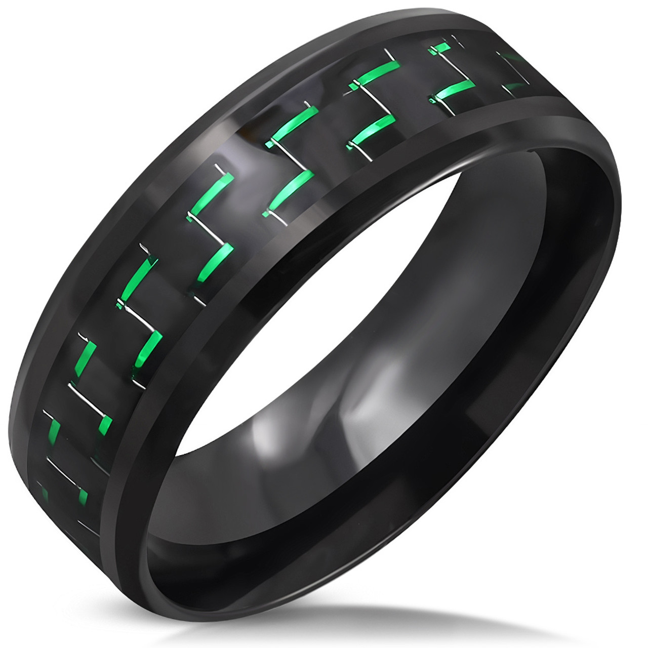 Personalized Black Stainless Steel and Carbon Fiber Beveled Edge Ring ...