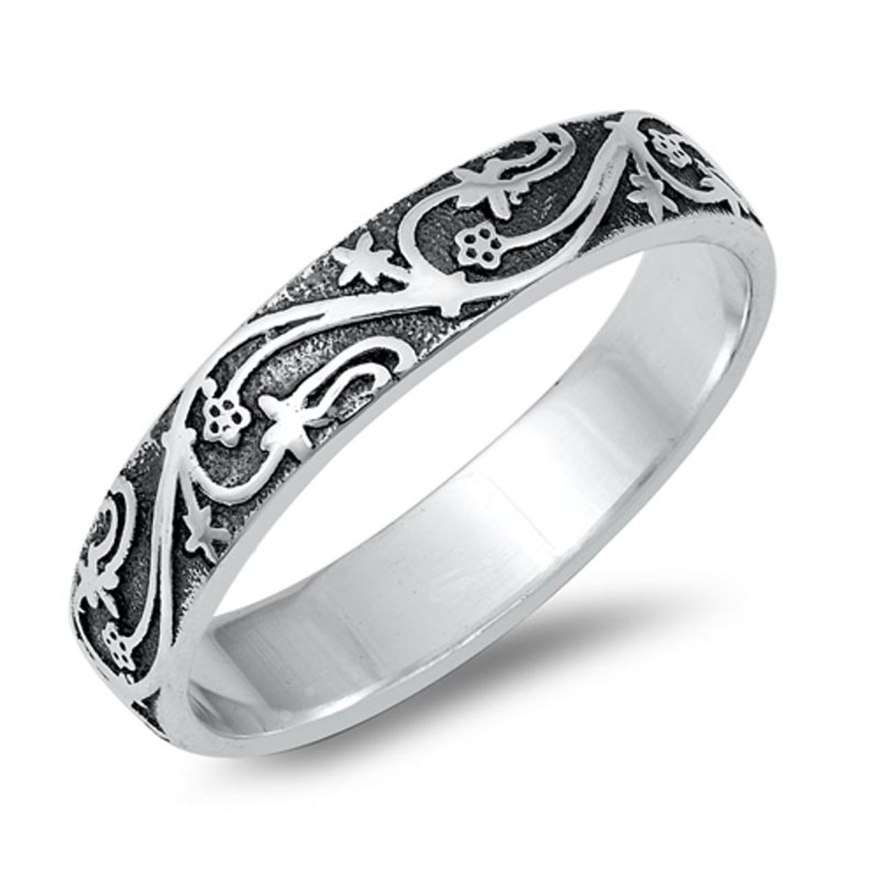 Personalized 4mm .925 Sterling Silver Vines Design Ring