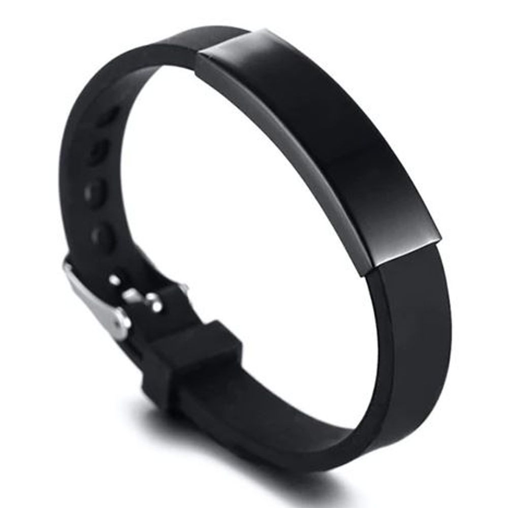 Personalized Black IP Plated Stainless Steel With Rubber ID Bracelet