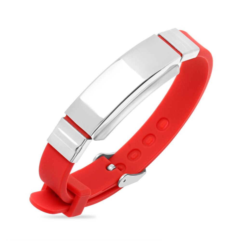 Personalized Stainless Steel Rubber ID Bracelet Free Engraving