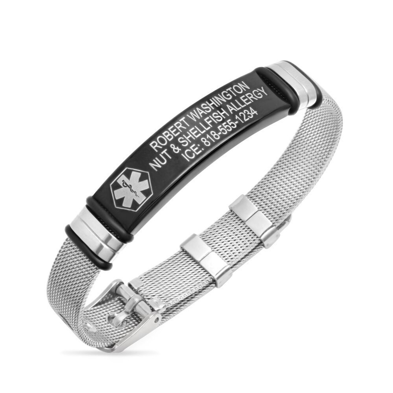 Personalized Quality Mesh Medical ID Bracelet With Black Stainless ...