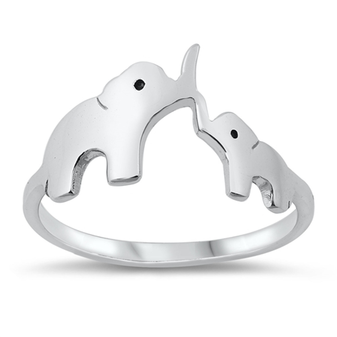 Sterling Silver Mother & Baby Elephant Ring, No Engraving