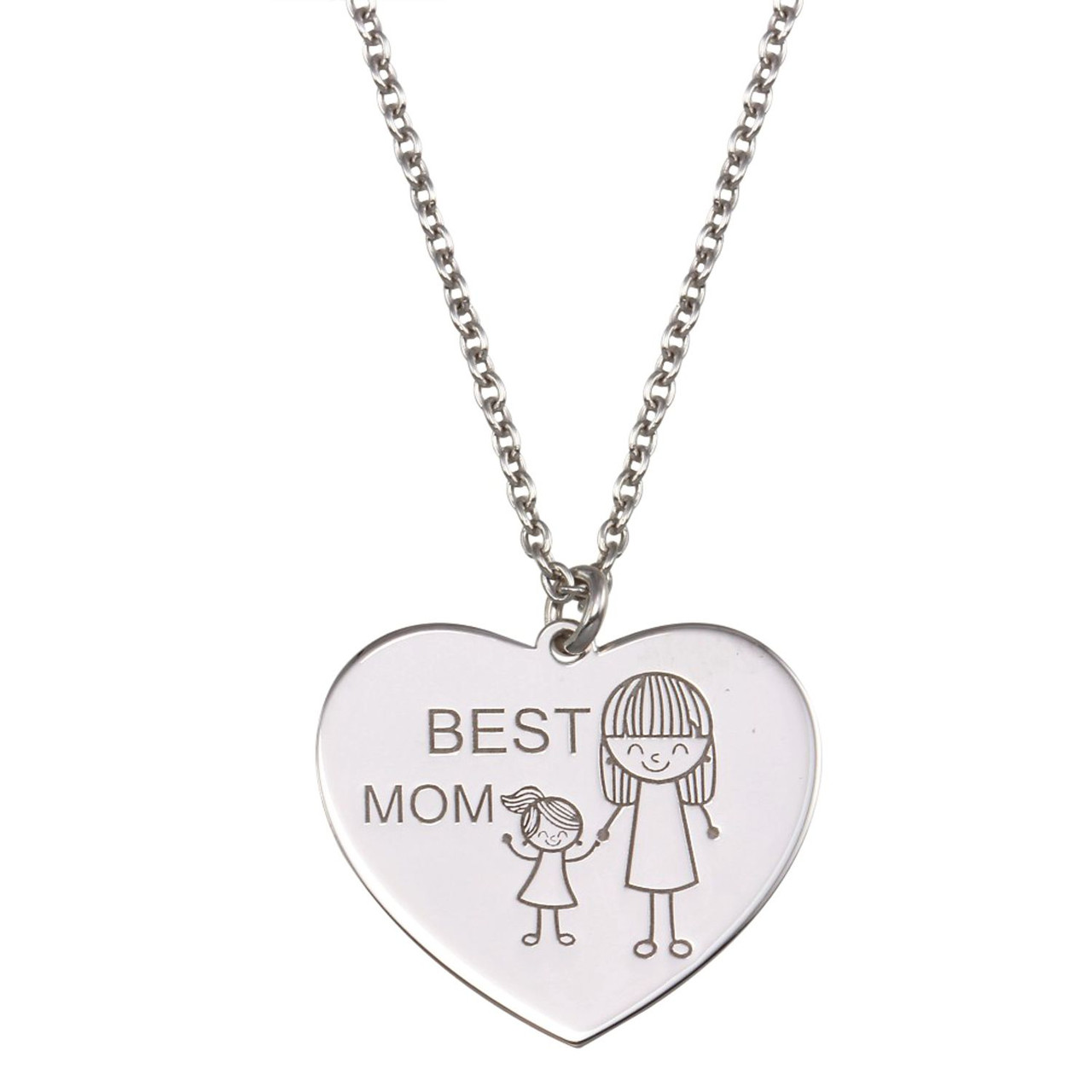 Sterling Silver mom heart pendant necklace for Mother's Day gift