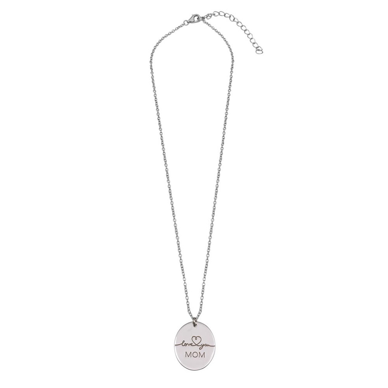 Personalized 925 Sterling Silver Love You Mom Oval Pendant Necklace ...
