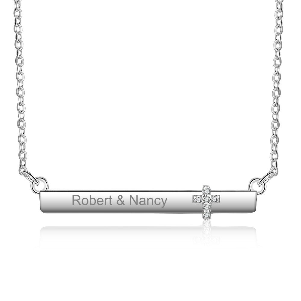 Personalized 925 Silver Cross Bar Name 