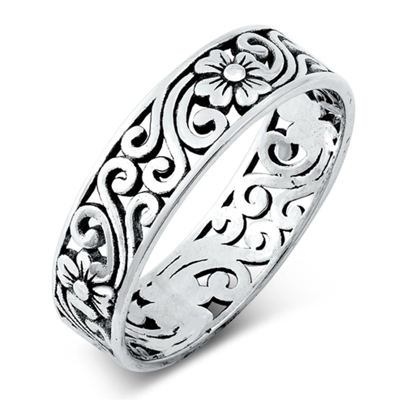 Antique sterling silver filigree flower rings for women