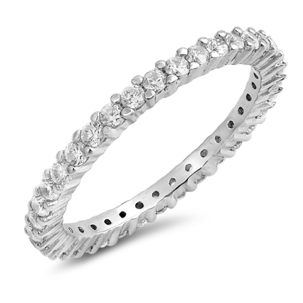 Quality 2mm 925 Sterling Silver Eternity Ring with Clear CZ
