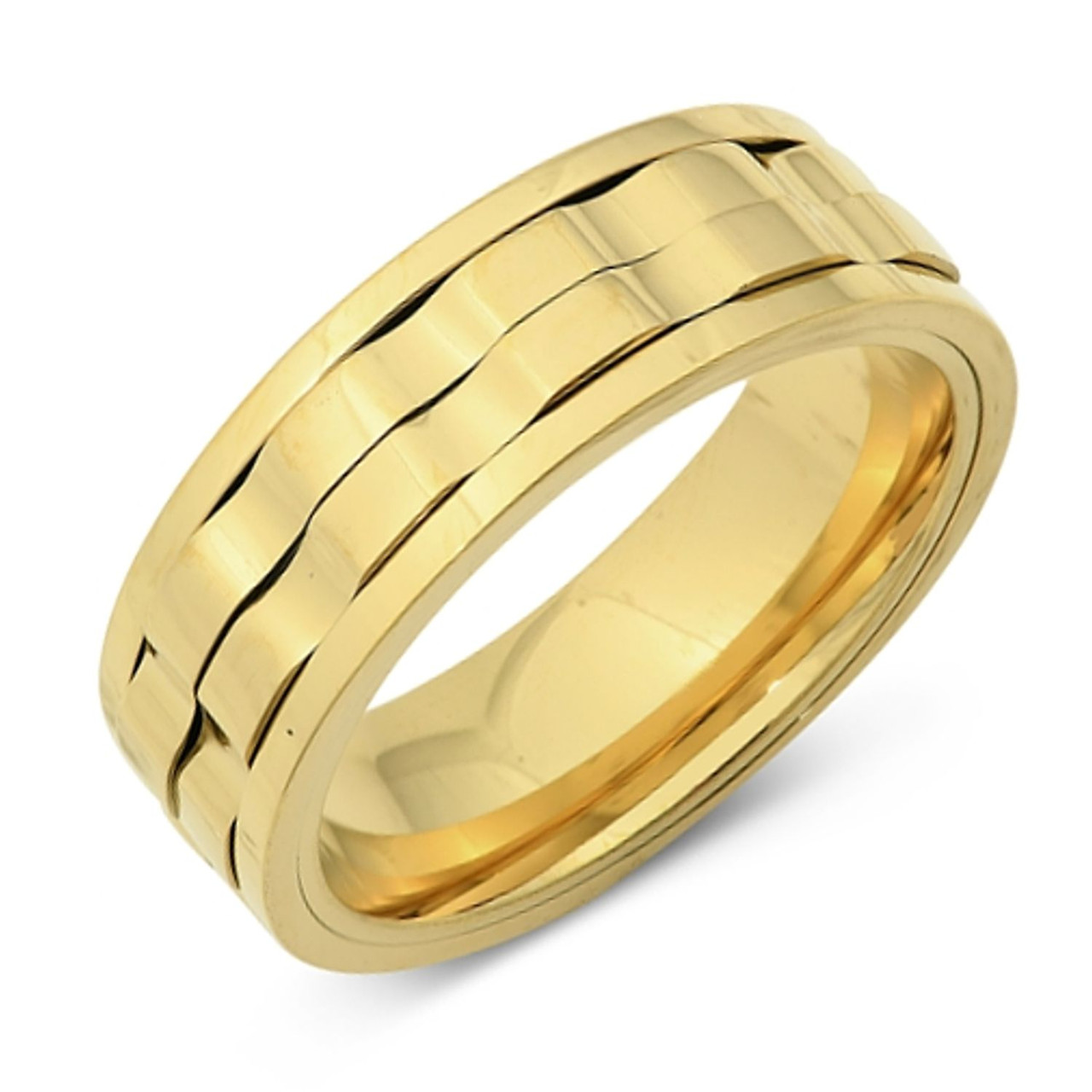 Personalized 8mm Stainless Steel Gold IP Plated Spinner Ring ...