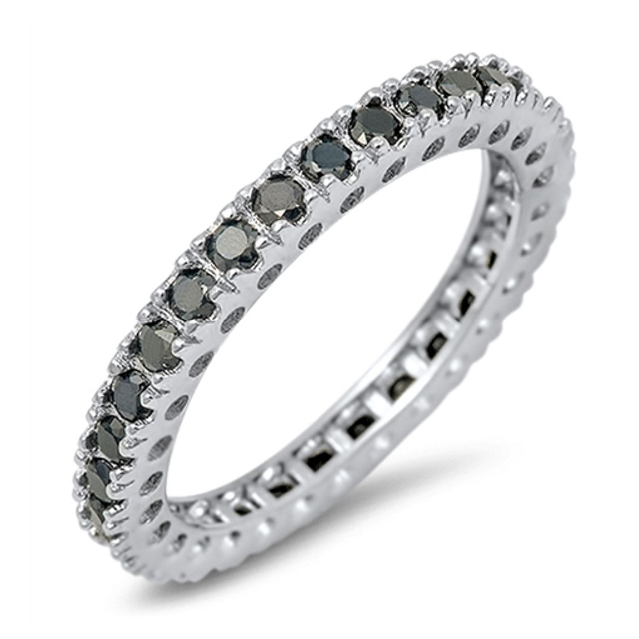 3mm 925 Sterling Silver Eternity Ring with Black CZ