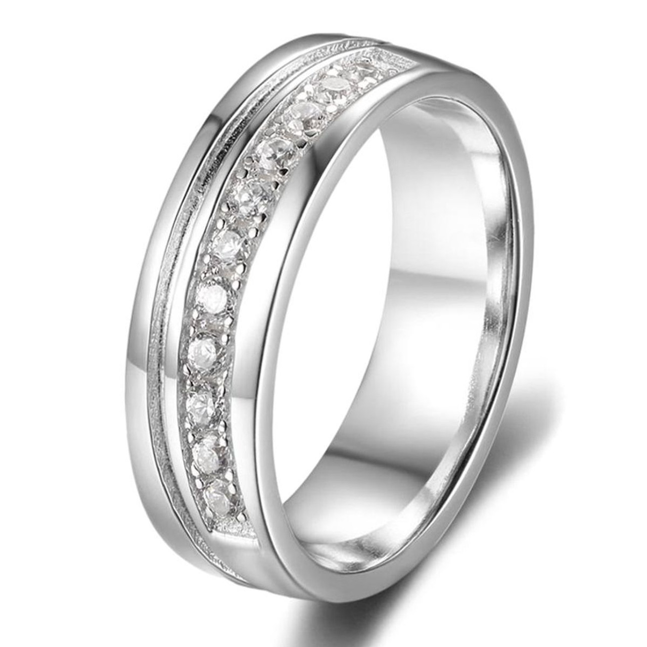 Personalized 6.5mm Quality Stainless Steel Band Ring with CZ