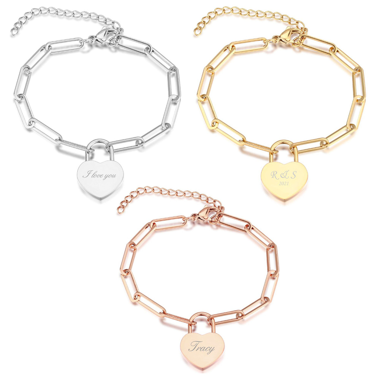 Custom Heart Bracelet Gold Heart Charm Bracelet Love 