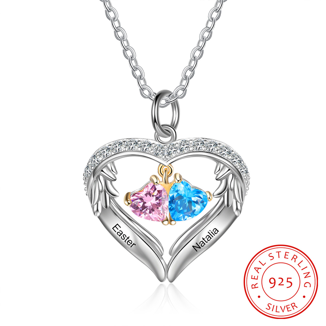 Couple's Birthstone Engravable Name Crossover Loop Heart Pendant (2 Stones  and Names) | Zales Outlet