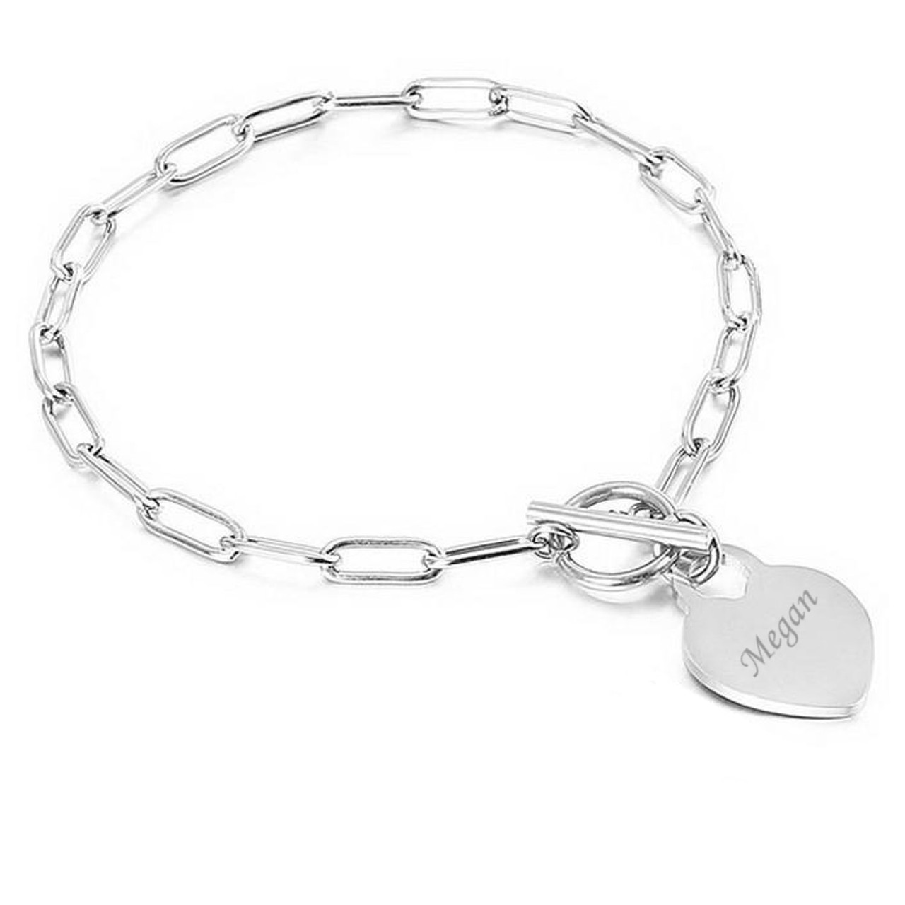 Sterling Silver Paper Clip Heart Charm Bracelet