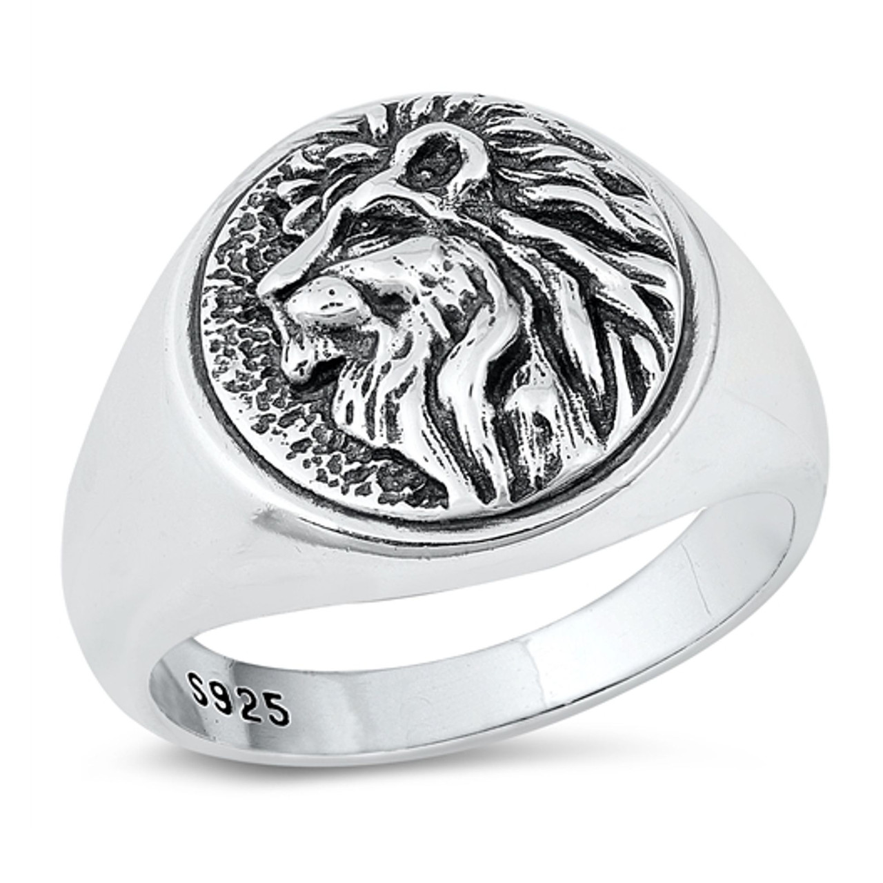 Silver Lion Ring, Lion Head Ring, Mens Lion Head Ring, Mens Signet