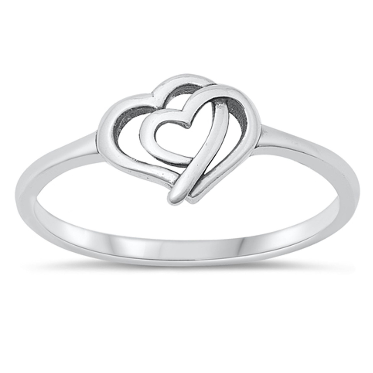 Personalized 925 Sterling Silver Double Heart Ring - ForeverGifts.com