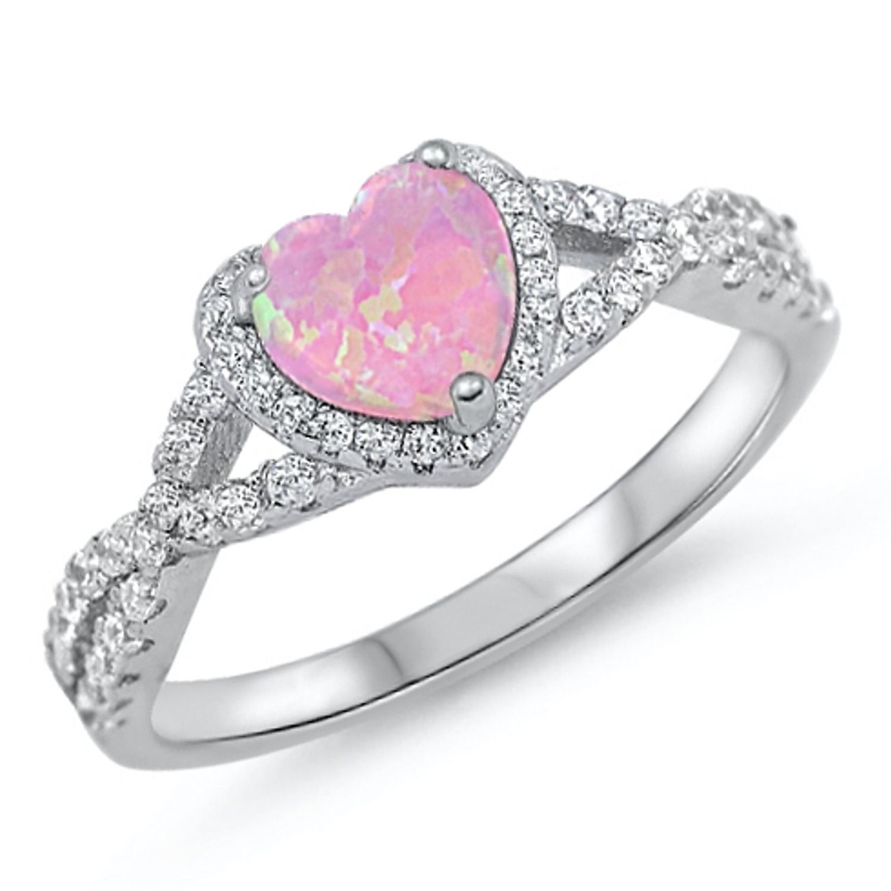 Personalized, Engraved Sterling Silver Pink Heart Rings