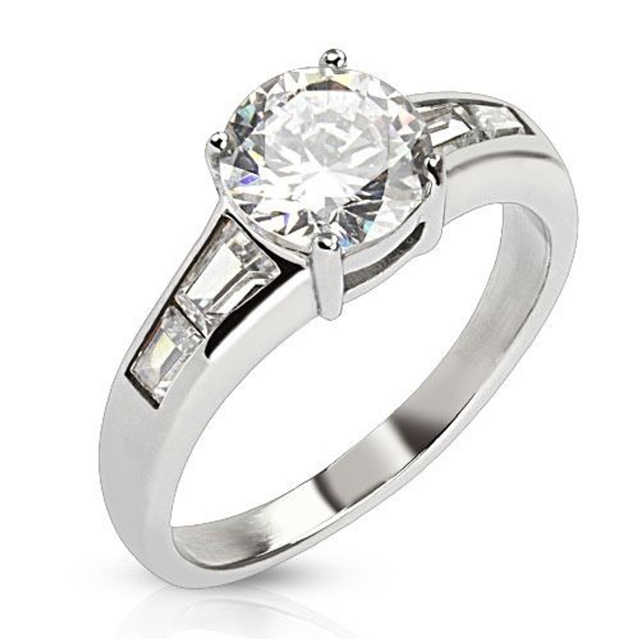 Stainless Steel Round Cut CZ Ring with 