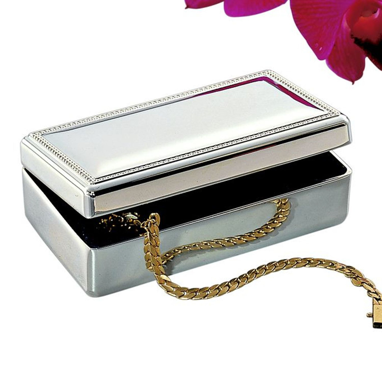 Personalized Small Rectangular Beaded Border Jewelry Box 