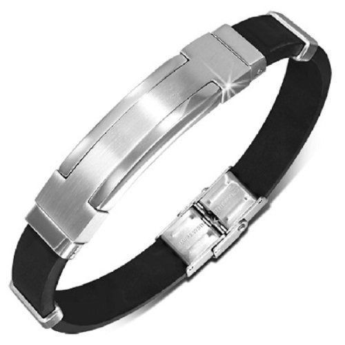Stainless Steel with Black Rubber 2tone Bracele
