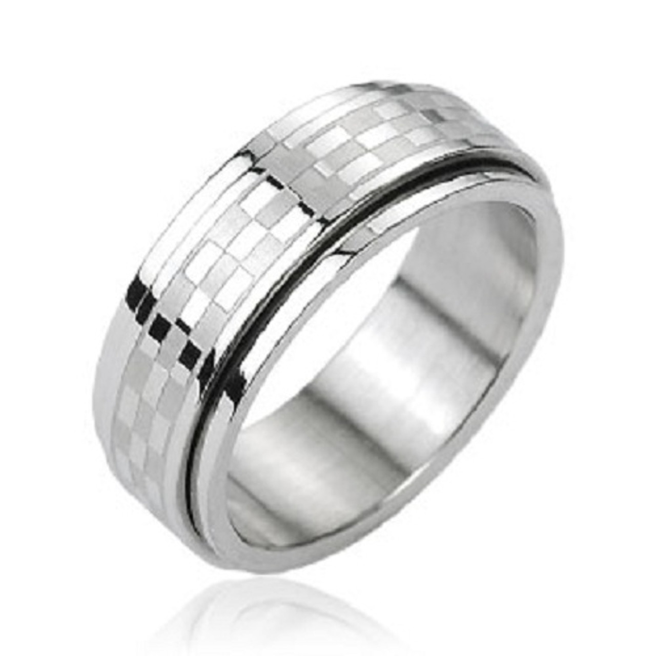 Checkered Center Stainless Steel Spinner Ring - ForeverGifts.com