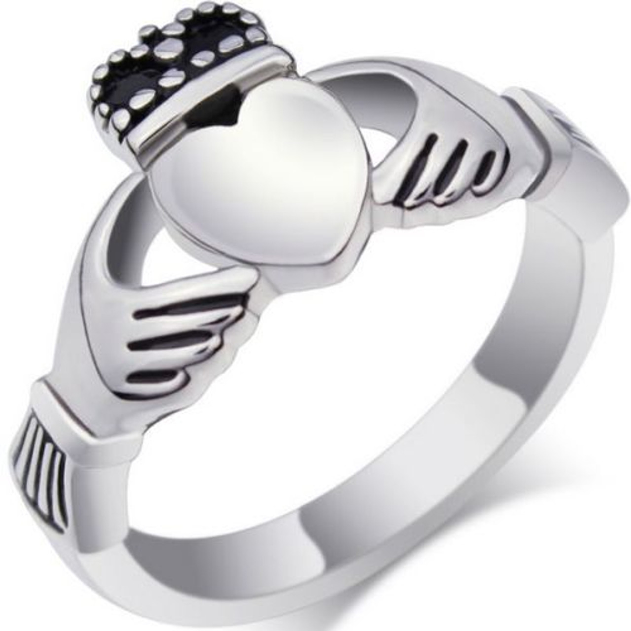 Stainless Steel Claddagh Ring with CZ Free Engraving