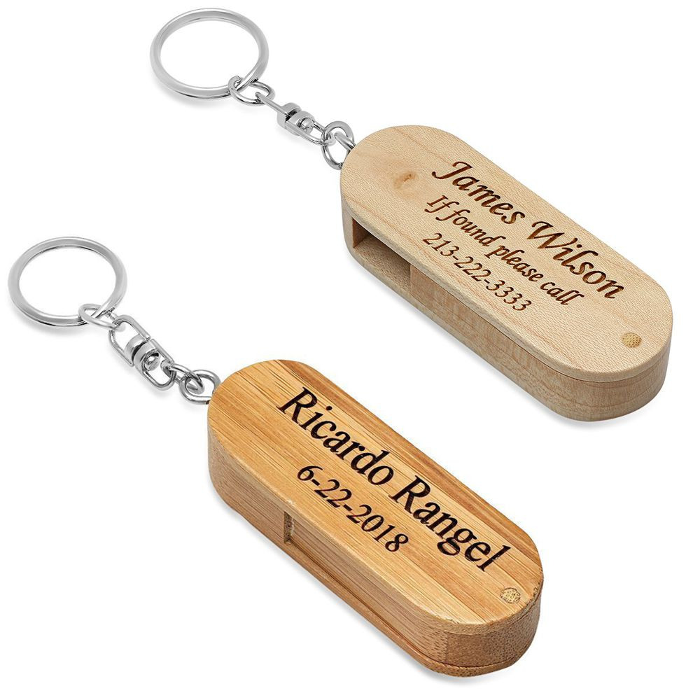 Personalized 32GB Swivel Wood USB Flash Drive Keychain
