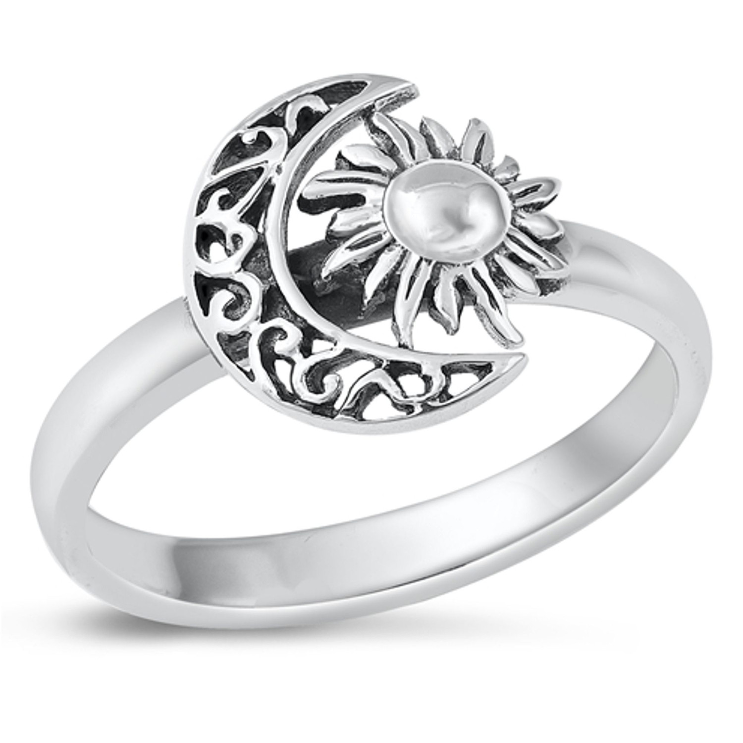 Personalized 925 Sterling Silver Sun & Moon Ring - ForeverGifts.com