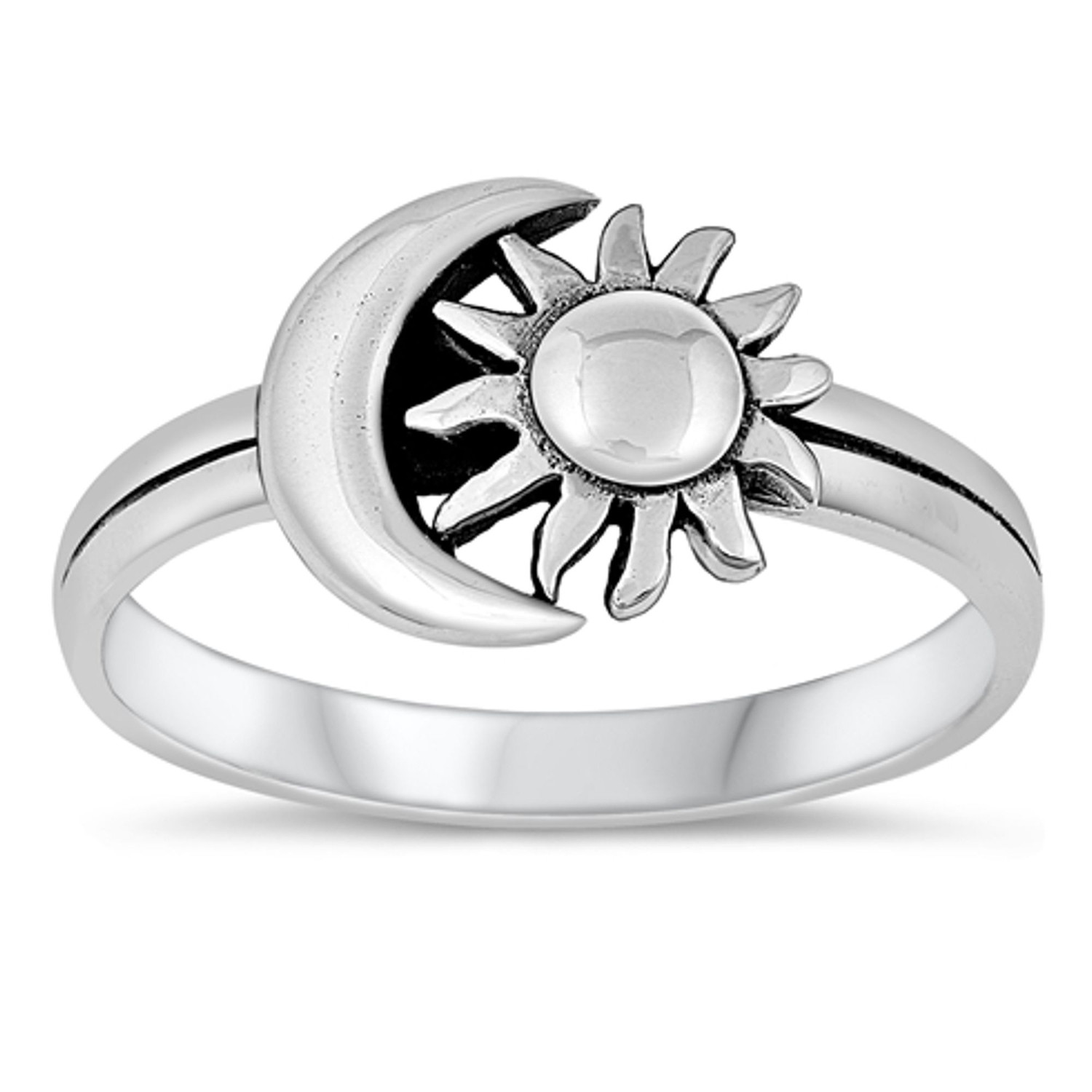 Personalized Oxidized 925 Sterling Silver Moon & Sun Ring ...