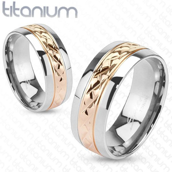 thumbnail image 2 of Plain Titanium High Polished Ring Band – Gold Plated Accent – Comfort Fit USA 2 of 5