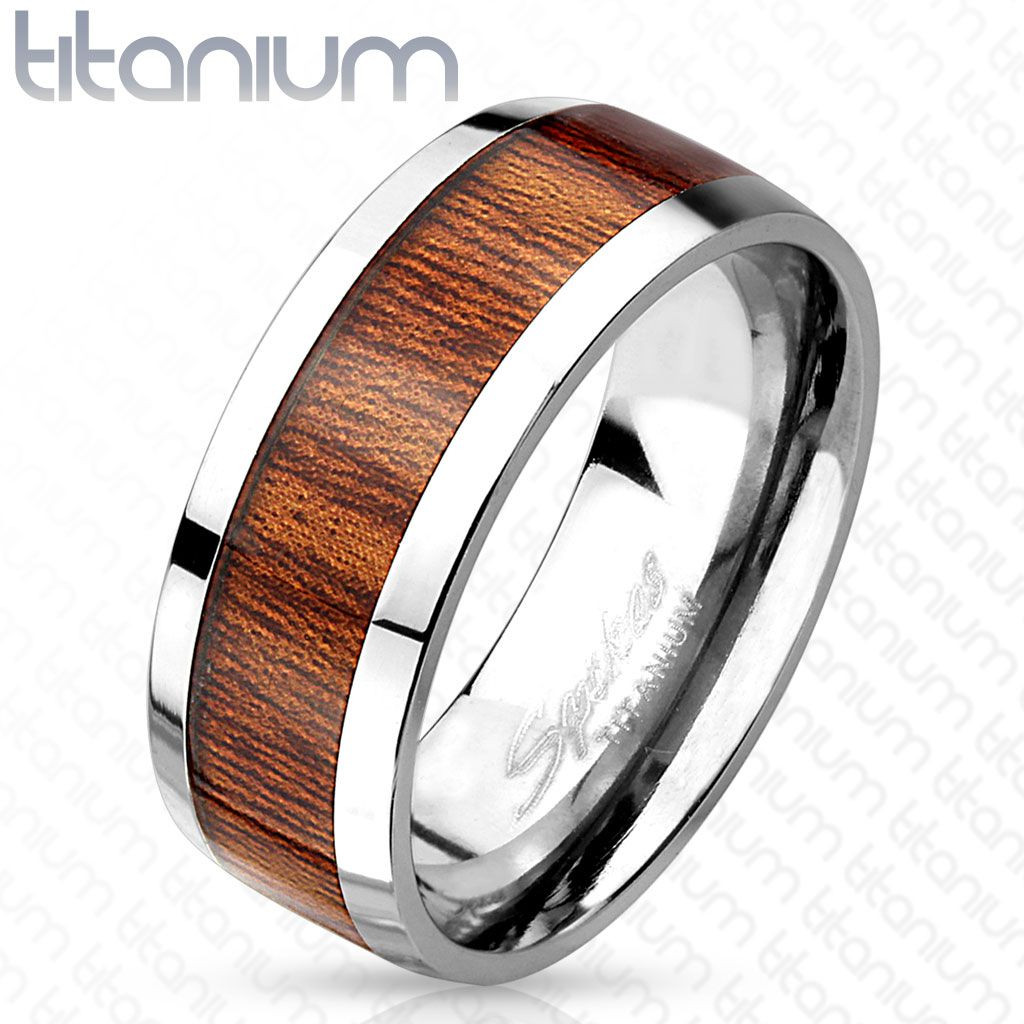 Personalized Wood Inlay Titanium Ring - Custom Jewelry