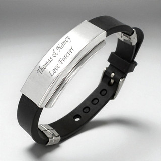 555Jewelry Men's Black Rubber Bracelet - Stainless Steel Cuff With Gold Accent, Hypoallergenic, Gift Box Included