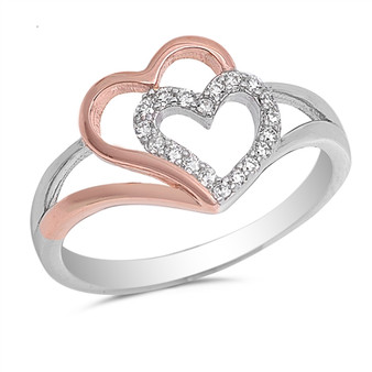 Sterling Silver Dual Tone Double Heart Ring