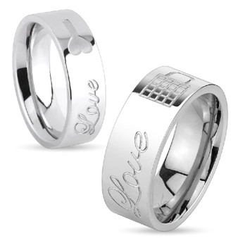 Lock & Key Love Engraved Stainless Steel Couple Rings