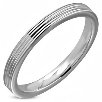 3mm Stainless Steel Grooved Comfort Ft Flat Band Ring